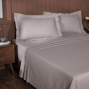 Aurelius Self Jacquard 100% Cotton Grey Bed Sheet with Pillow Case