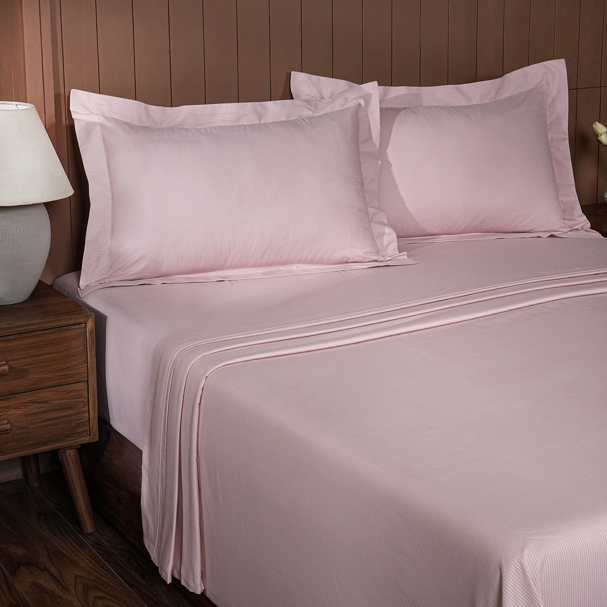 Aurelius Self Jacquard 100% Cotton Pink Bed Sheet with Pillow Case