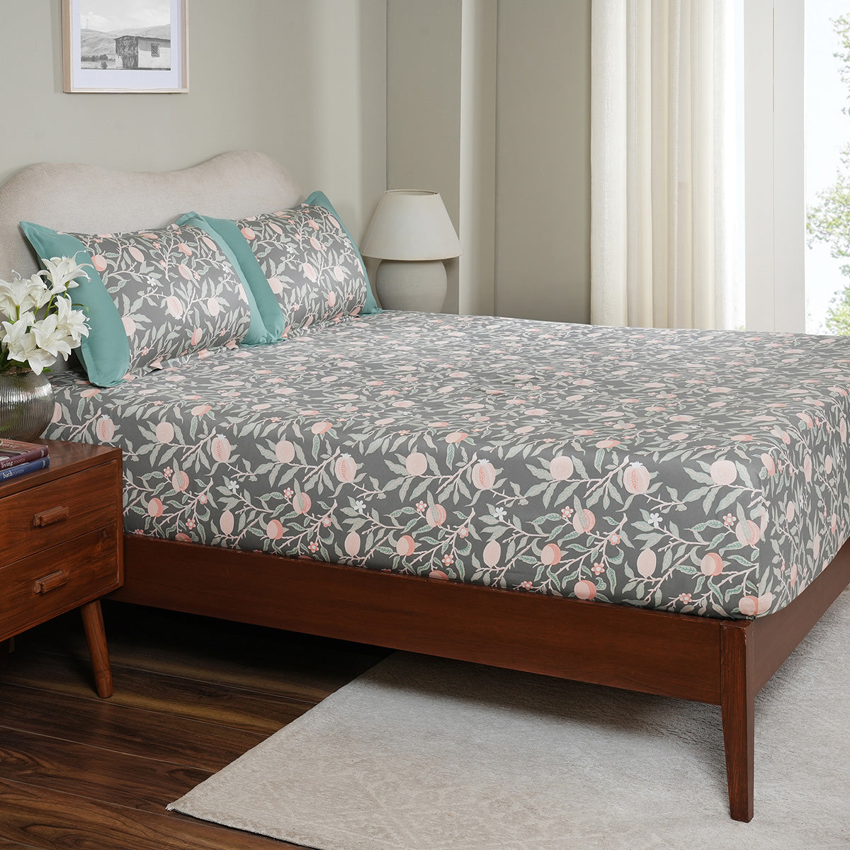 Sensory Bloom Granada 100% Cotton Green Fitted Sheet with Pillow Case