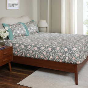 Sensory Bloom Granada 100% Cotton Green Fitted Sheet with Pillow Case