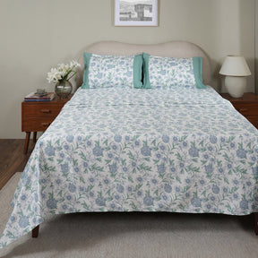 Sensory Bloom Blooming Petals 100% Cotton Blue Bed Sheet with Pillow Case