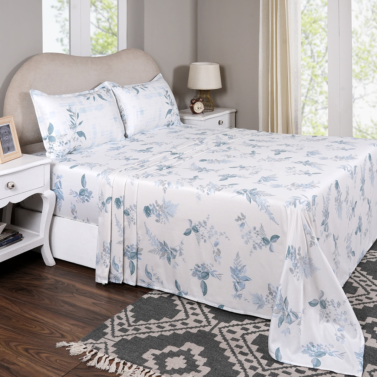 Sensory Bloom Edenia 100% Cotton Blue Bed Sheet with Pillow Case