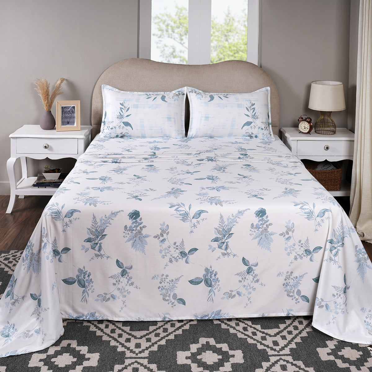 Sensory Bloom Edenia 100% Cotton Blue Bed Sheet with Pillow Case