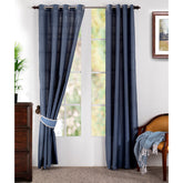 Graduated Stripe Solid 2PC Blue Curtain Set