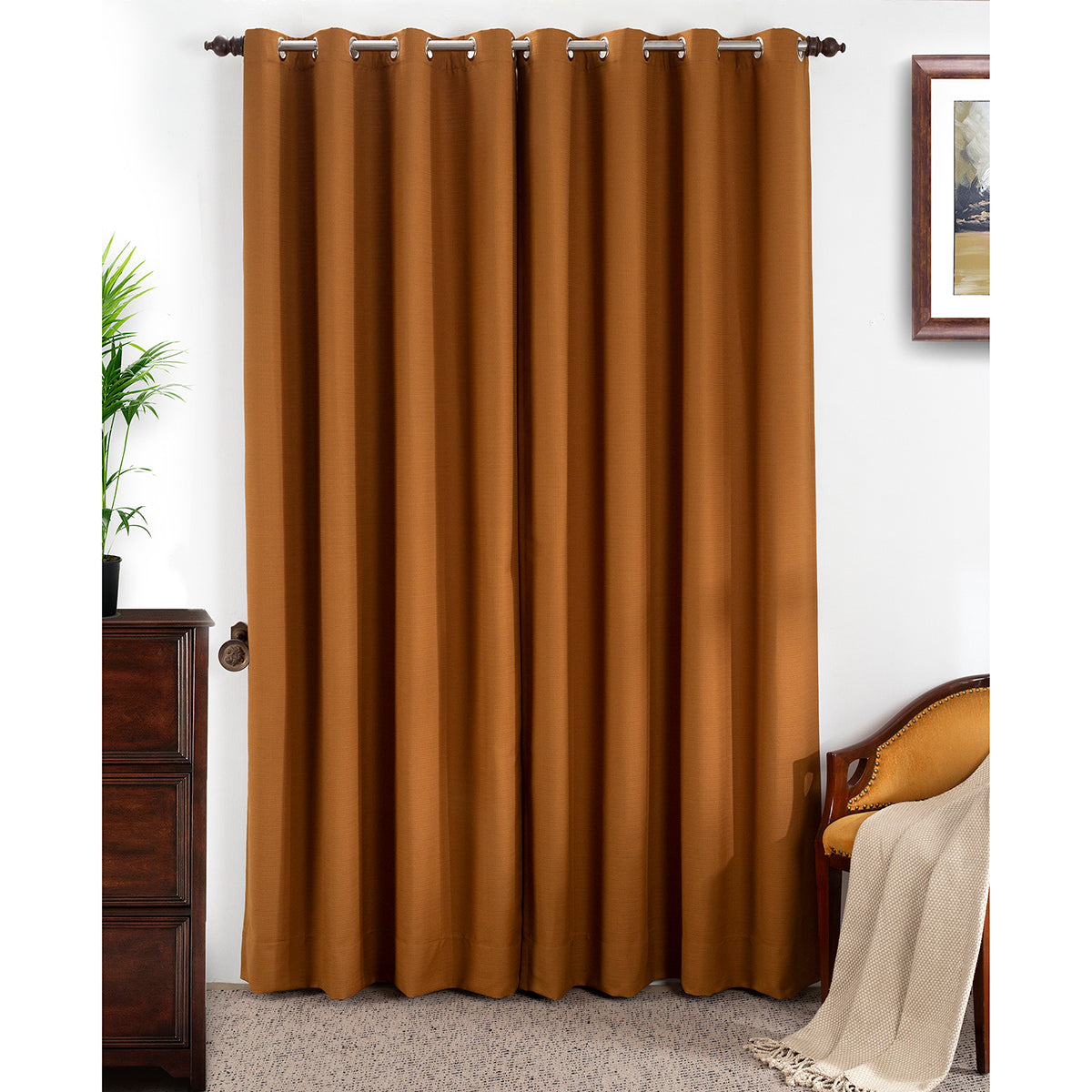 Husk Float Textured 2PC Gold Curtain Set