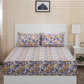 Donatella Alyssa Printed 144 TC 100% Cotton Yellow Bed Sheet