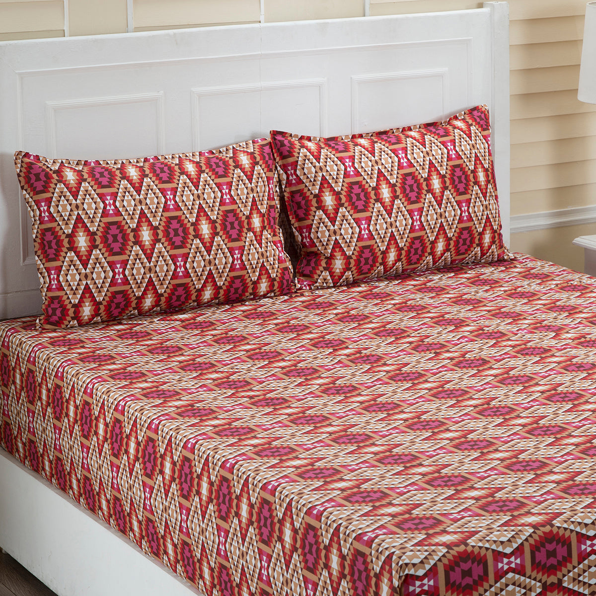Donatella Aztec Printed 144 TC 100% Cotton Red Bed Sheet