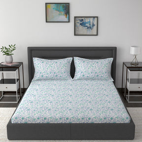 Modern Sanctuary Ethnic Scroll Printed 200 TC 100% Cotton Blue Bed Sheet