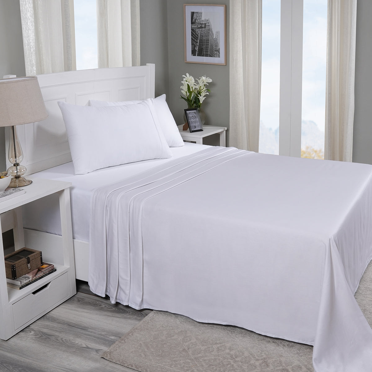 Viola 100%Cotton Solid White Bed Sheet With Pillow Case