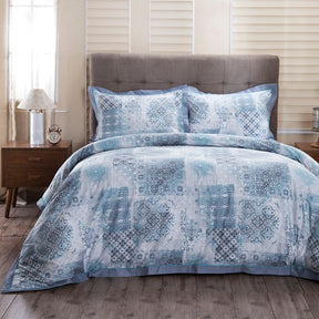 Fretwork Tessera Print Plain & Printed Reversible 100% Cotton Super Soft Blue Duvet Cover with Pillow Case