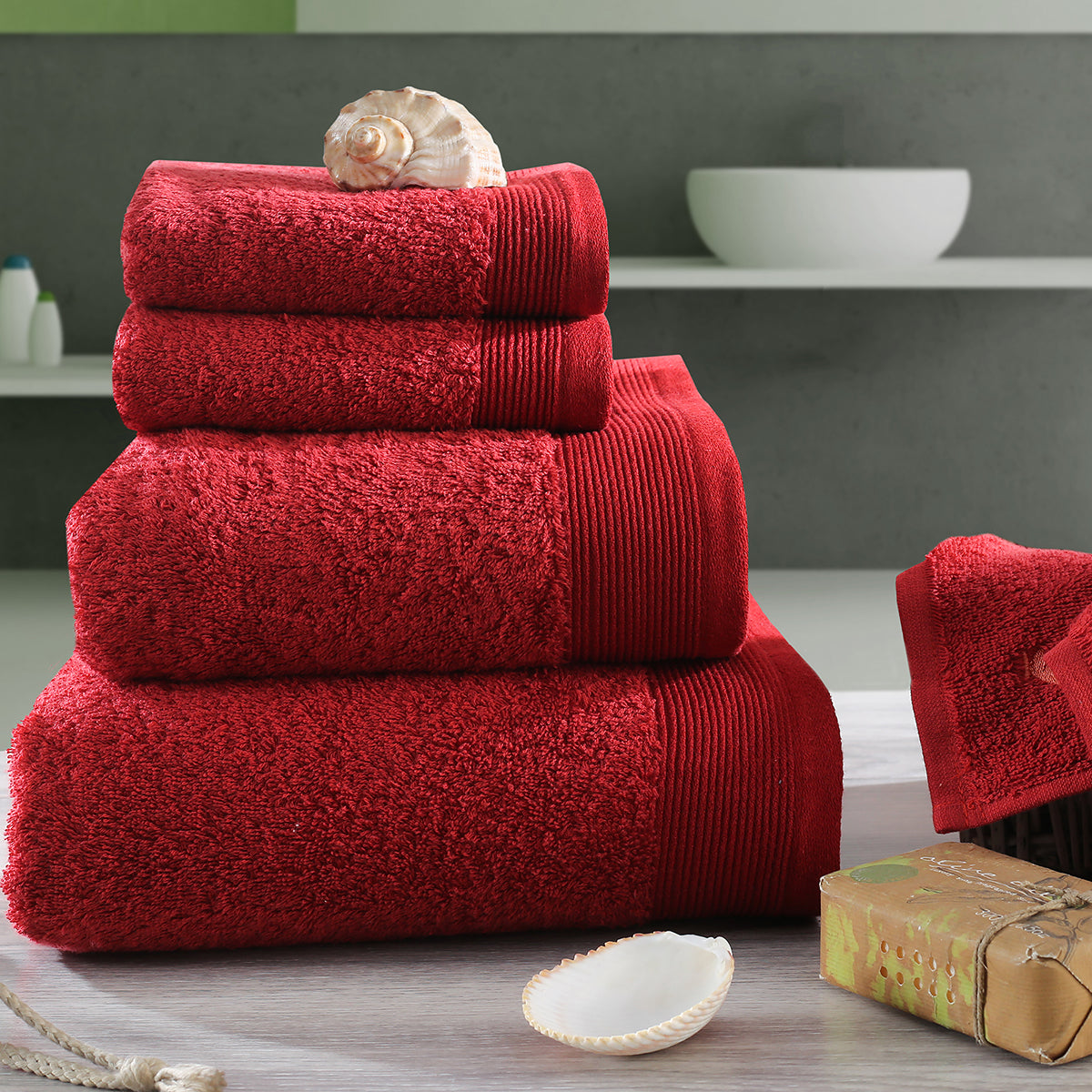 Colorart Embedded Stripe Lacquer Red Towel