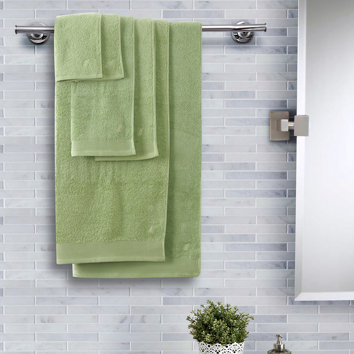 Colorart Embedded Stripe Jasmine Green Towel