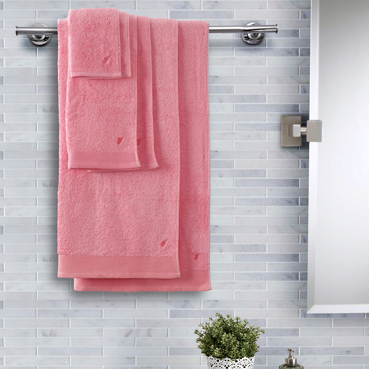 Colorart Embedded Stripe Salmon Pink Towel