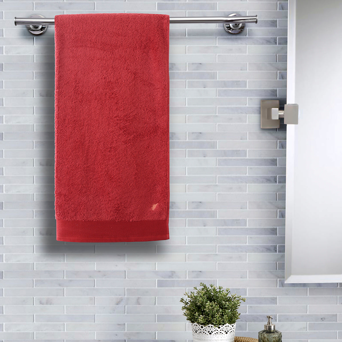 Colorart Embedded Stripe Lacquer Red Towel