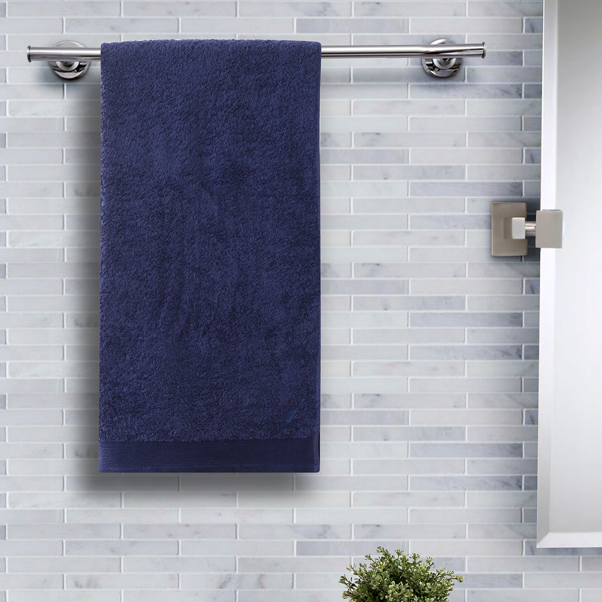 Colorart Embedded Stripe Navy Towel