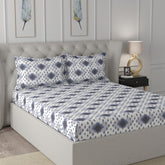 Florescence Arlen Printed 100% Cotton Blue Bed Sheet