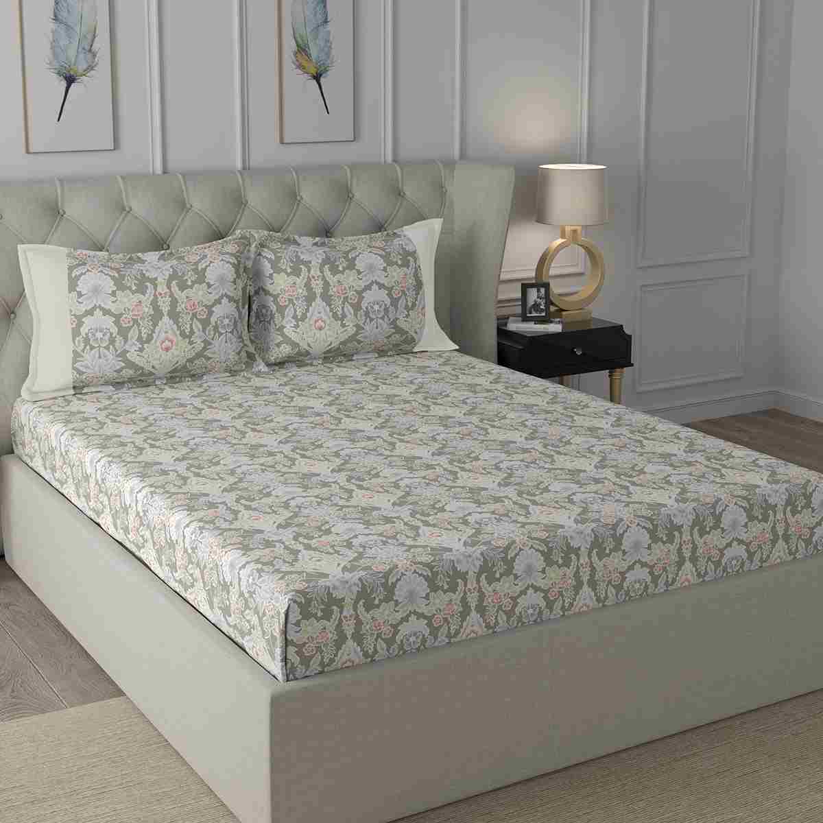 Regency Dark Flora Printed 210TC 100 %Cotton Neutral Bed Sheet