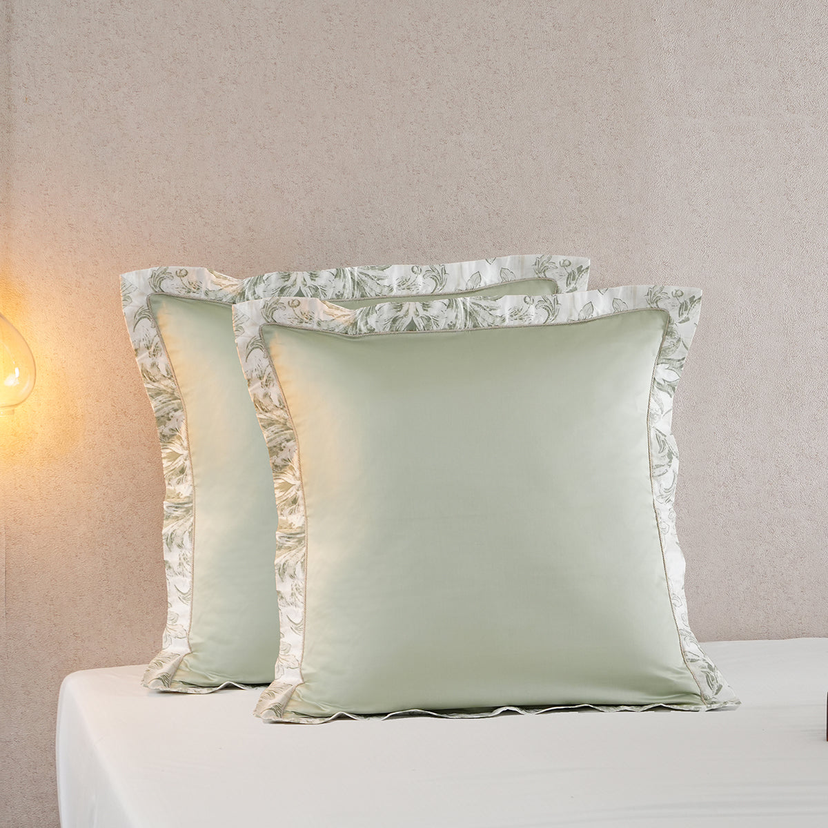 Tranquil Essence Napery Classic Printed 100% Cotton Green 2 PC Pillow Case Euro Set